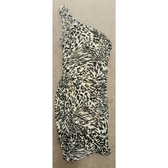 Y2K Body Central Sparkling Cheetah Print One Shoulder Body Con Padded Dress M/L - Picture 6 of 12
